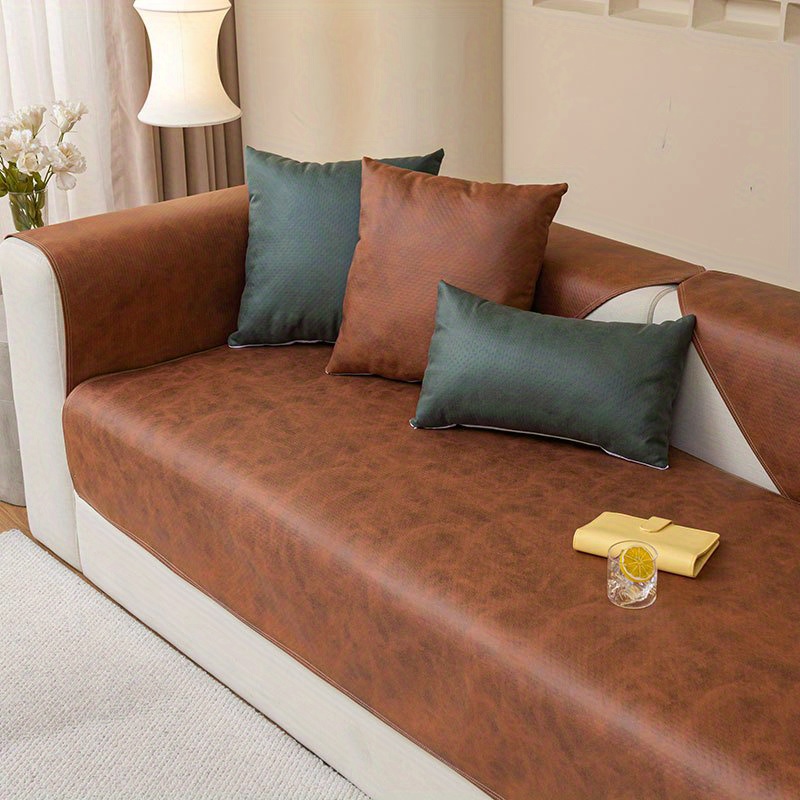  RUYII Soft Faux Leather Sofa Cover Waterproof Slip Resistant  Furniture Protector Home Decor Sofa Cover,Brown-70×70cm : Home & Kitchen