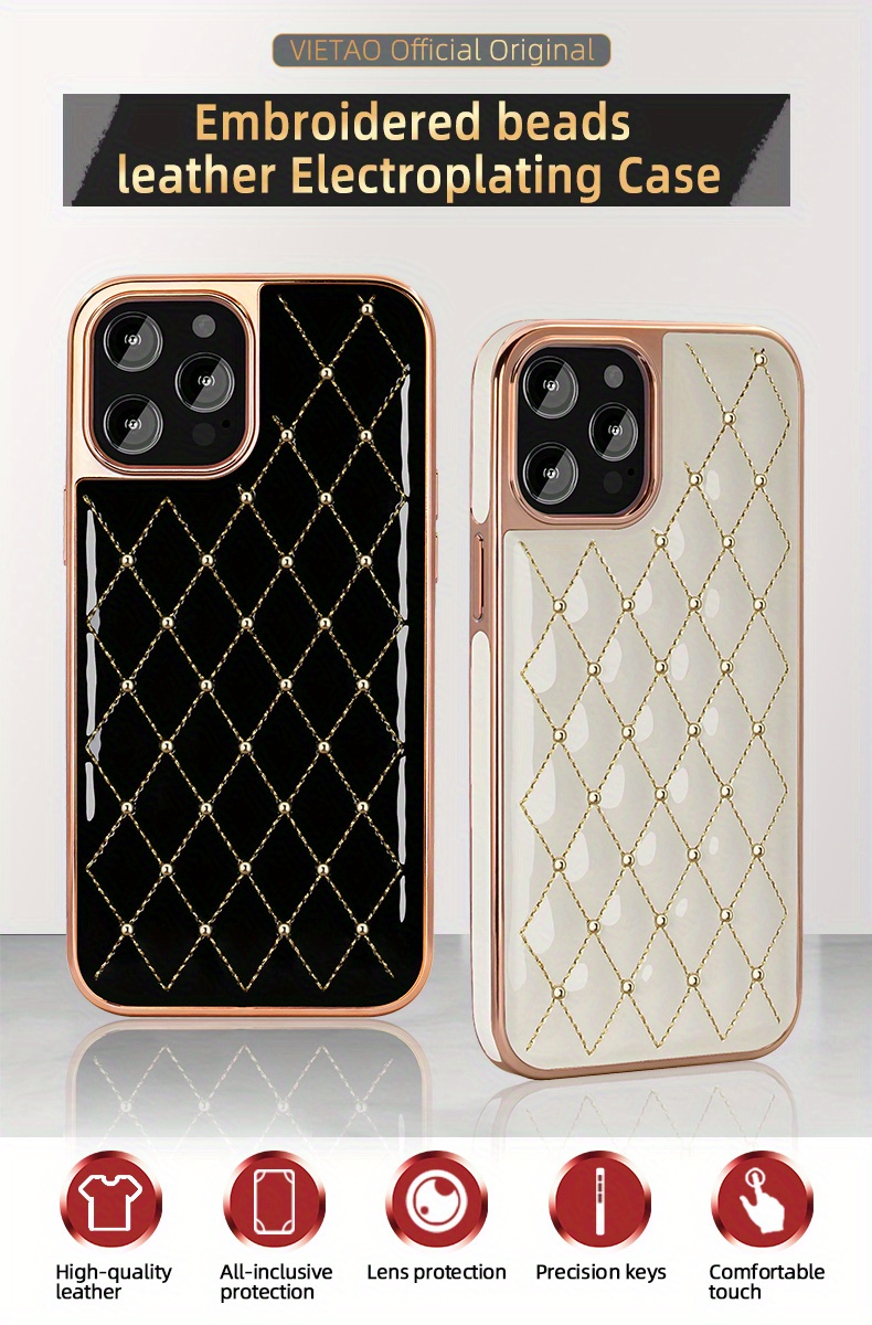 glam up your phone with a gold plated embroidered beads leather case for iphone 11 12 13 pro max 12 pro details 0