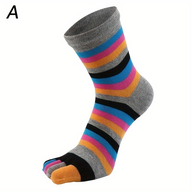 1 Pair Unisex Men Women Five Toe Finger Socks Rainbow Striped Breathable  Casual