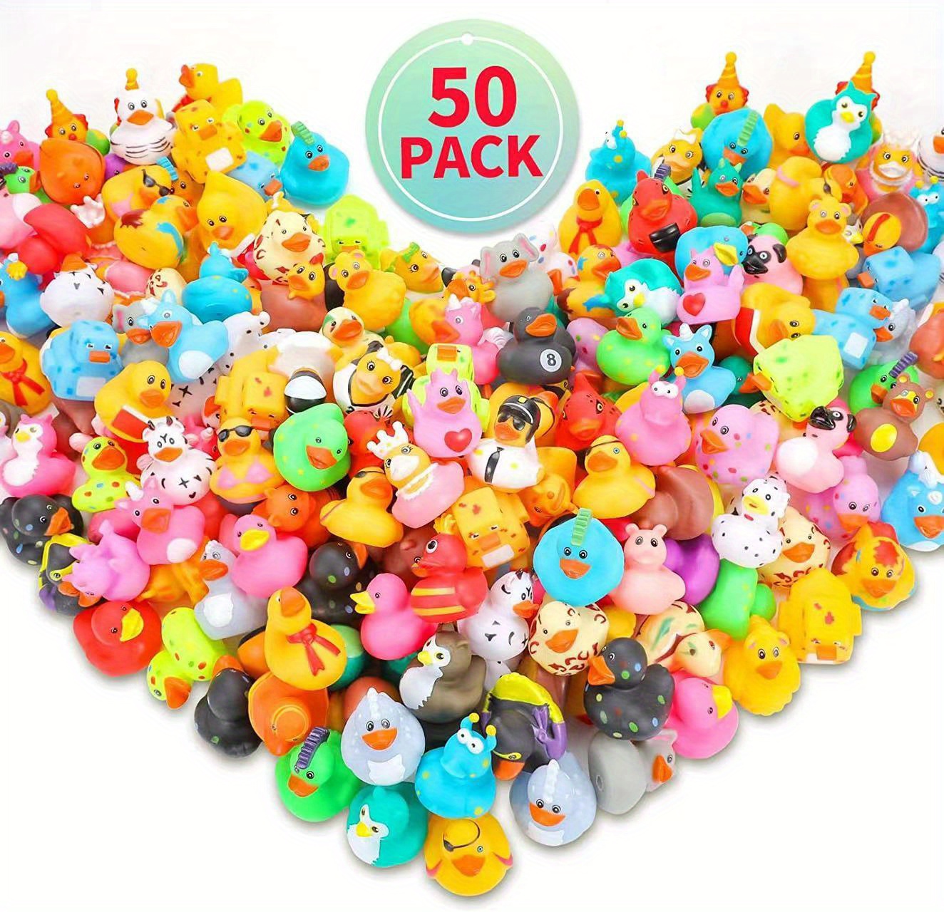  Paquete de 50 patos de goma a granel, patos de goma exprimibles  de 2.2 pulgadas, patito de goma surtido, lindos accesorios de pato de goma  para ducha infantil, pato flotante a