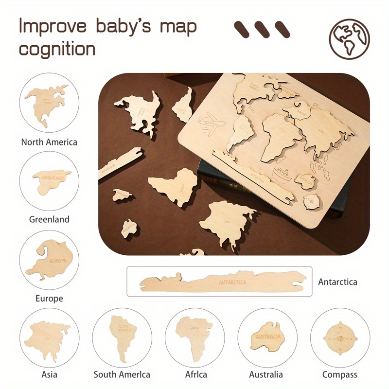 Wooden Map Cognitive Puzzle Shape Matching Toy For - Temu