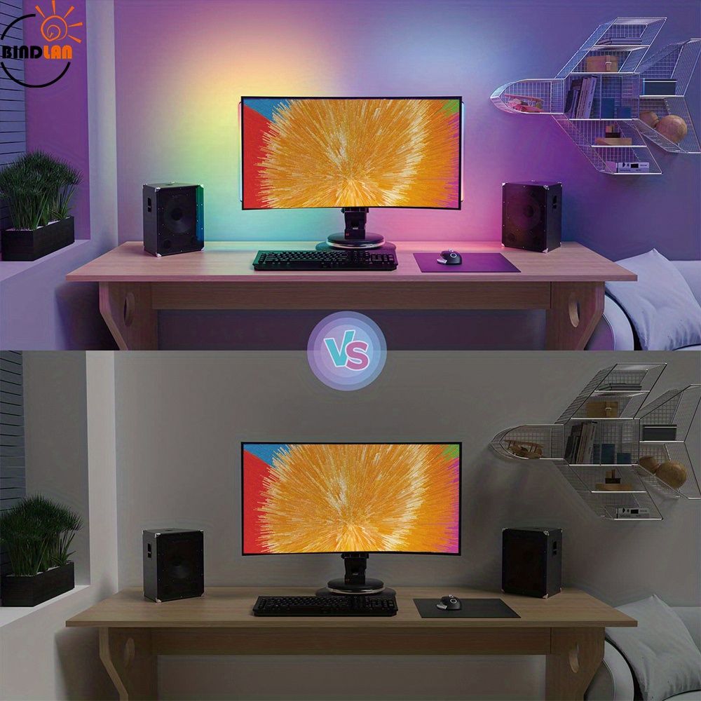 1set 2 in 1 under monitor light bar 2 pcs screenbar light desk lamp computer with app controlle color changing music sync led dynamic rainbow effect usb powered for pc setup keyboard light gaming room details 3