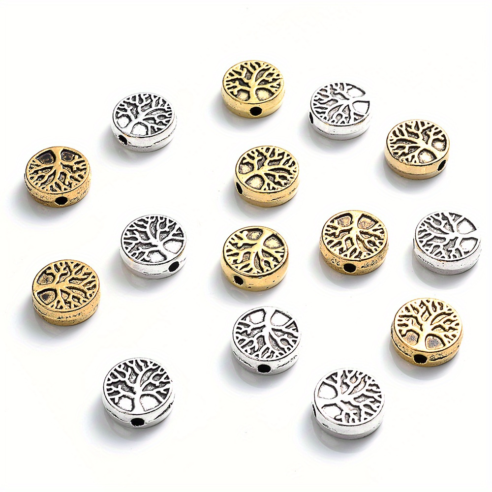 E-shop 30 Stück 9mm Runde Flache Lebensbaum Metallperlen Abstandshalter Perlen Schmuckherstellung Armband DIY Zubehör Perlen & Perlen-Sortimente