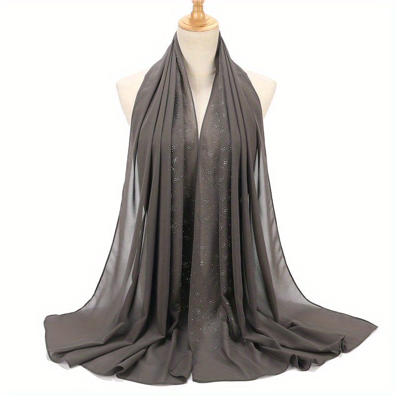 Chiffon Scarf Rhinestone Leaf Decor Hijab Classic Shawl