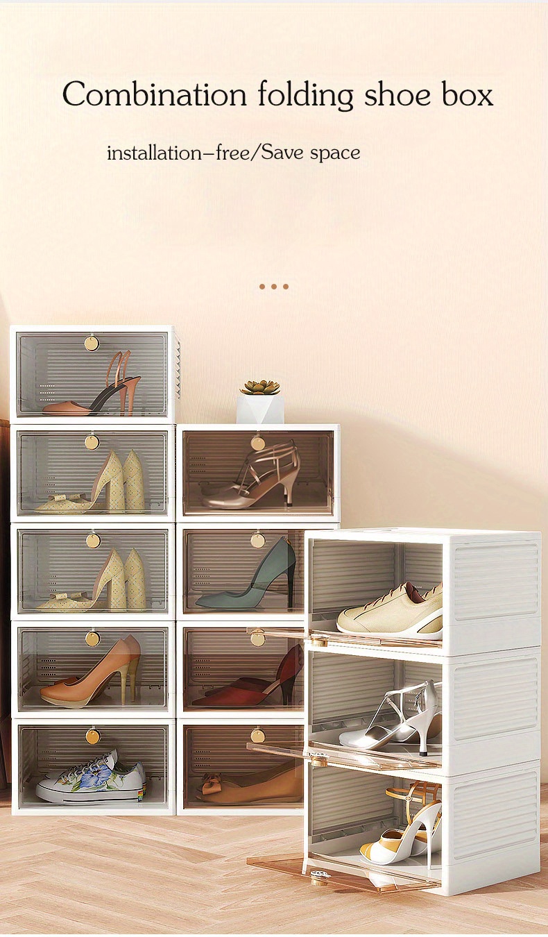 Stackable Storage Cabinet Folding Shoe Box Easy To Assemble - Temu