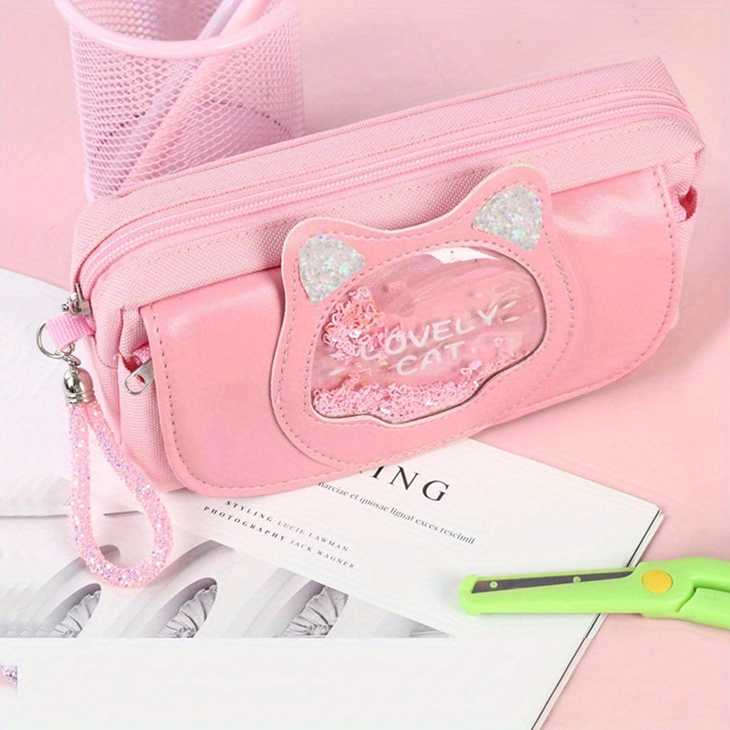 Cute Cat Pencil Cases for Girls Pink Transparent Pen Bag School Supplies  Stationery Pouch Pencil Box