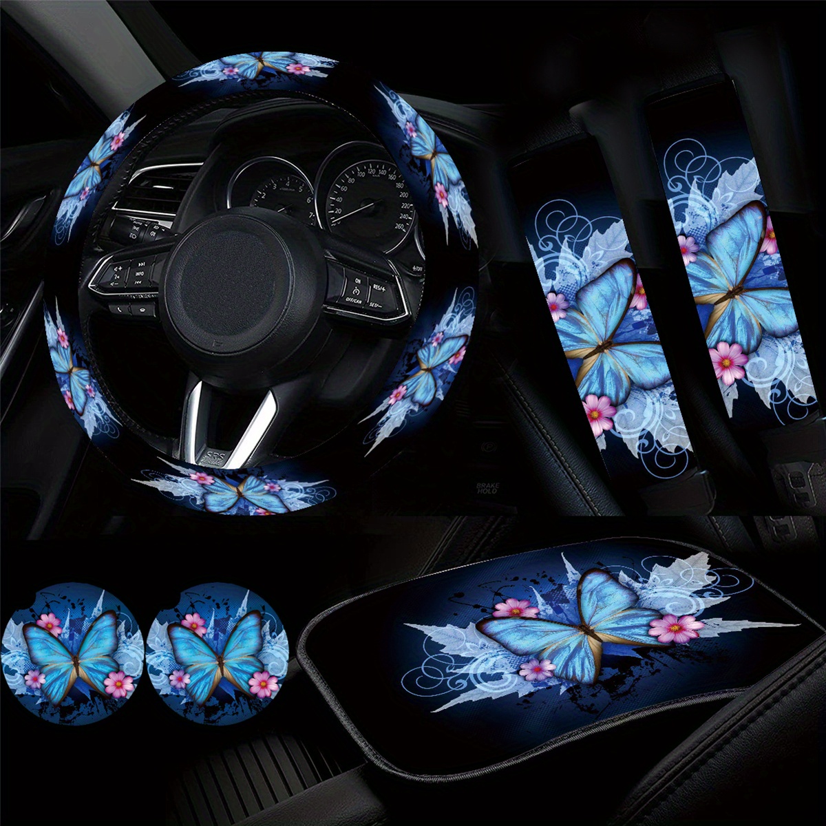 2PCS Cute Floral Ceramic Car Cup Holder Coaster - Groovy Retro Aesthetic -  Adorable Car Cup Holder Accessories with Floral Design - Coaster Mat for