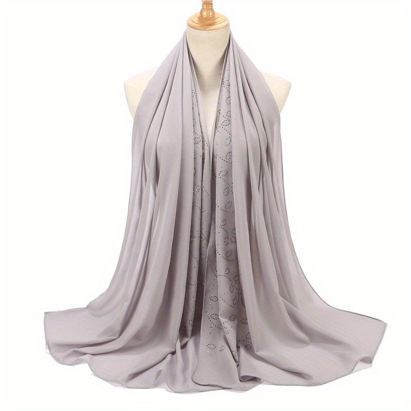 Chiffon Scarf Rhinestone Leaf Decor Hijab Classic Shawl