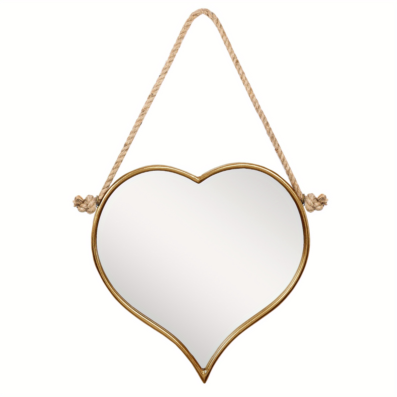 1pc 43.18 Cm Heart Shaped Wall Mirror, Silver Metal Frame Make Up Mirror, Wall Mounted Mirror With Hanging Rope For Home Decor
