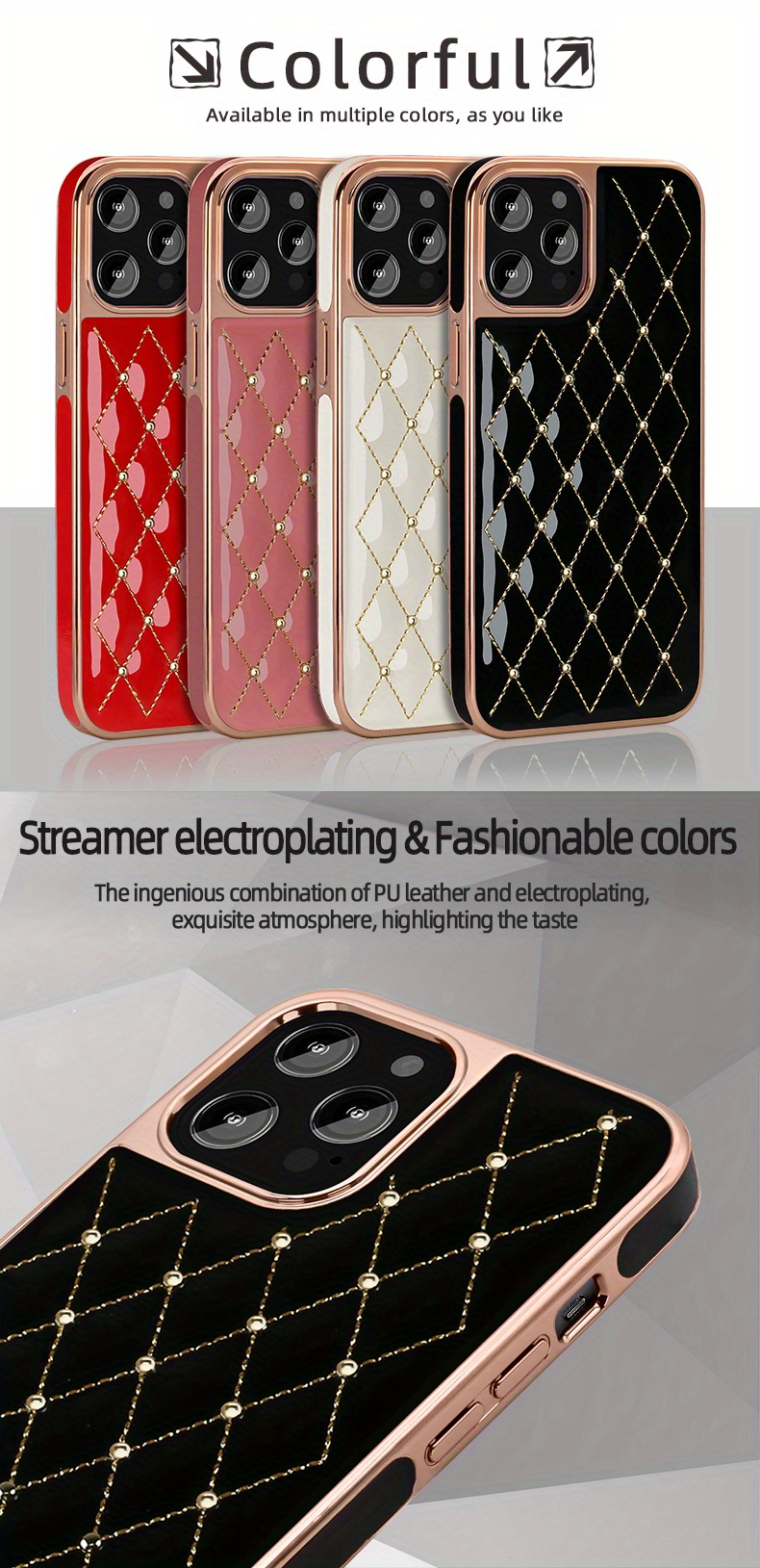 glam up your phone with a gold plated embroidered beads leather case for iphone 11 12 13 pro max 12 pro details 1