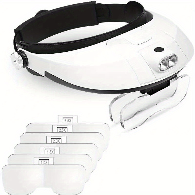  Headband Magnifier with LED Light, Handsfree Head