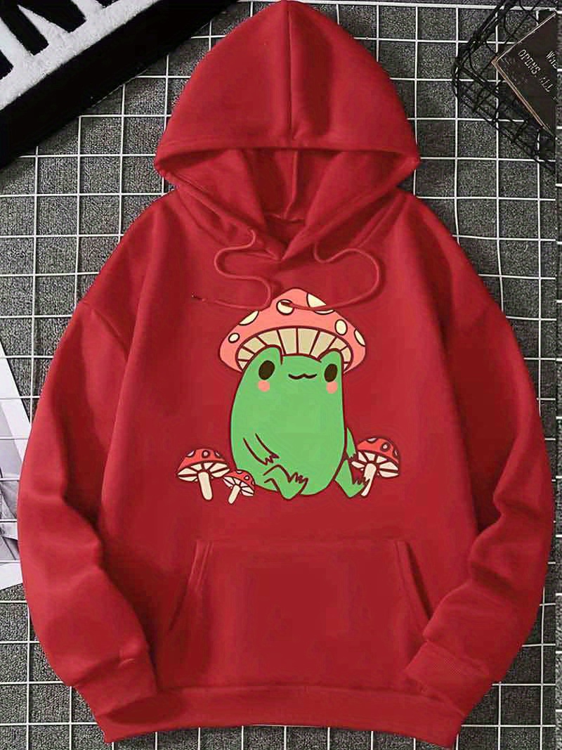 Mushroom Frog Print Drawstring Hoodie Casual Long Sleeve - Temu Canada