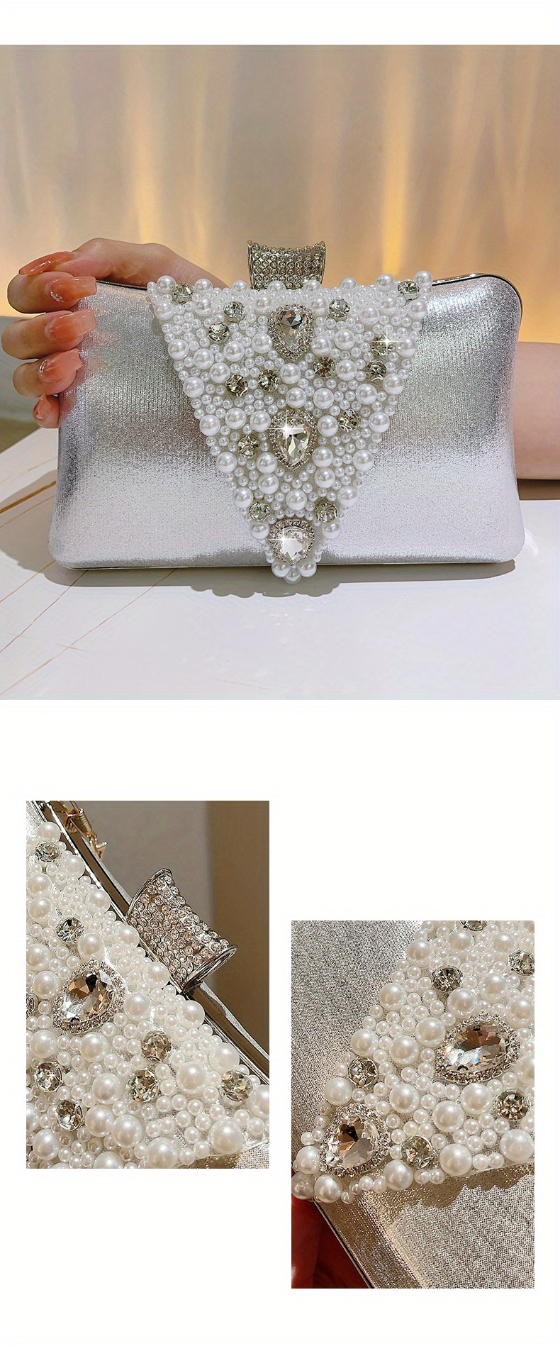 Pearl Decor Glitter Crossbody Clutch Bag Elegent Textured Pu Frame Bag  Classic Celebrity Dinner Evening Bag - Bags & Luggage - Temu Belgium