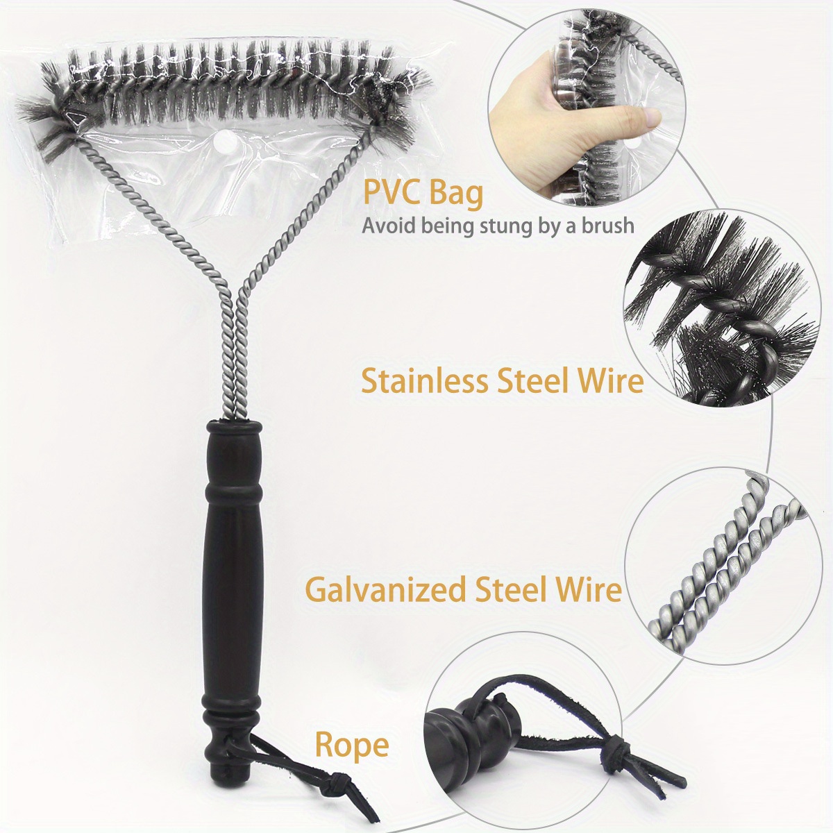 12-Inch Stainless Steel Barbecue Brush With 3-Sided Cleaning Brush