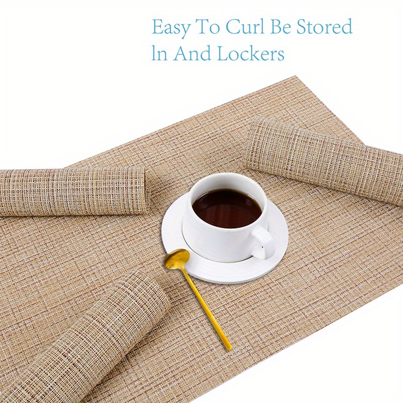 4pcs Vinyl Woven Placemats, Washable Reusable Table Mats, Heat Insulation Pads, Tabletop Protection, Home Kitchen Dining Table Decor