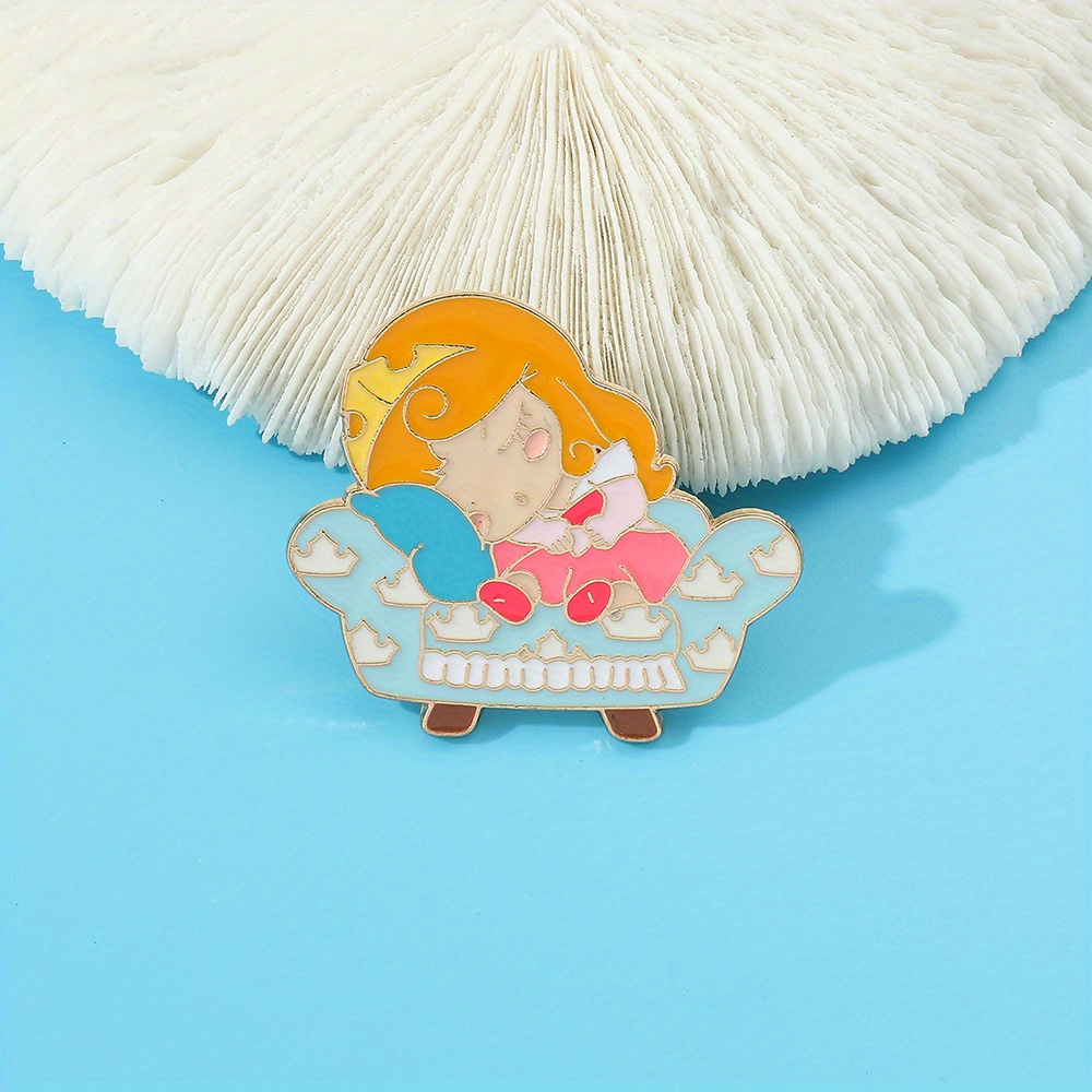 Cute Enamel Sleeping Girl Brooch Pin Backpacks Clothing Temu