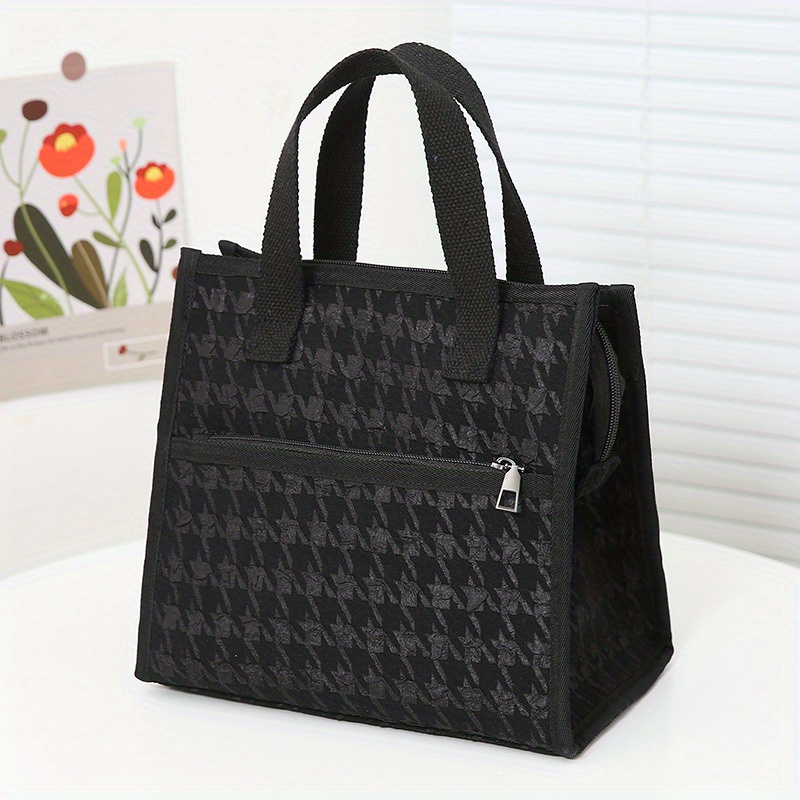 Houndstooth Top Handle Bag For Women, Lunch Bag, Casual Small Top Handle Bag  For Picnic Work, Women's Purse