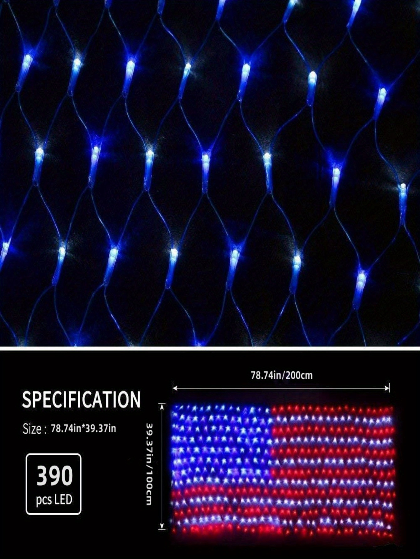 1pc american flag net light solar energy outdoor waterproof led flag string lights for festival home decor room decor garden decor independence day party favors details 5