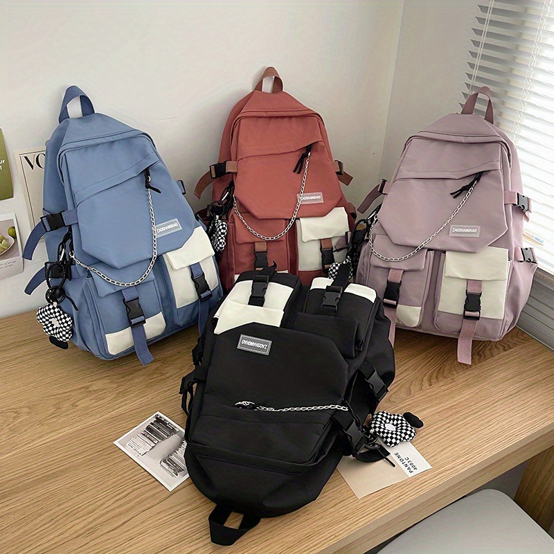 Color Contrast Laptop Backpack, Fashion Preppy Style School Bookbag, Casual  Versatile Nylon Travel Rucksack - Temu