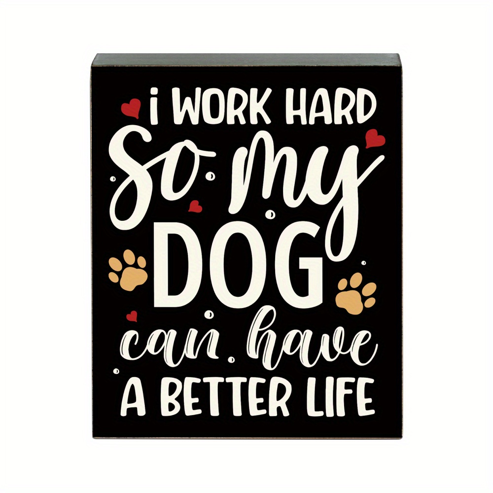 TEMU Putuo Decor, 1pc Dog Black Wooden , Plaque Decor For Farmhouse Office Kitchen Home Work Desk, 4.7 X 5.8 Inches