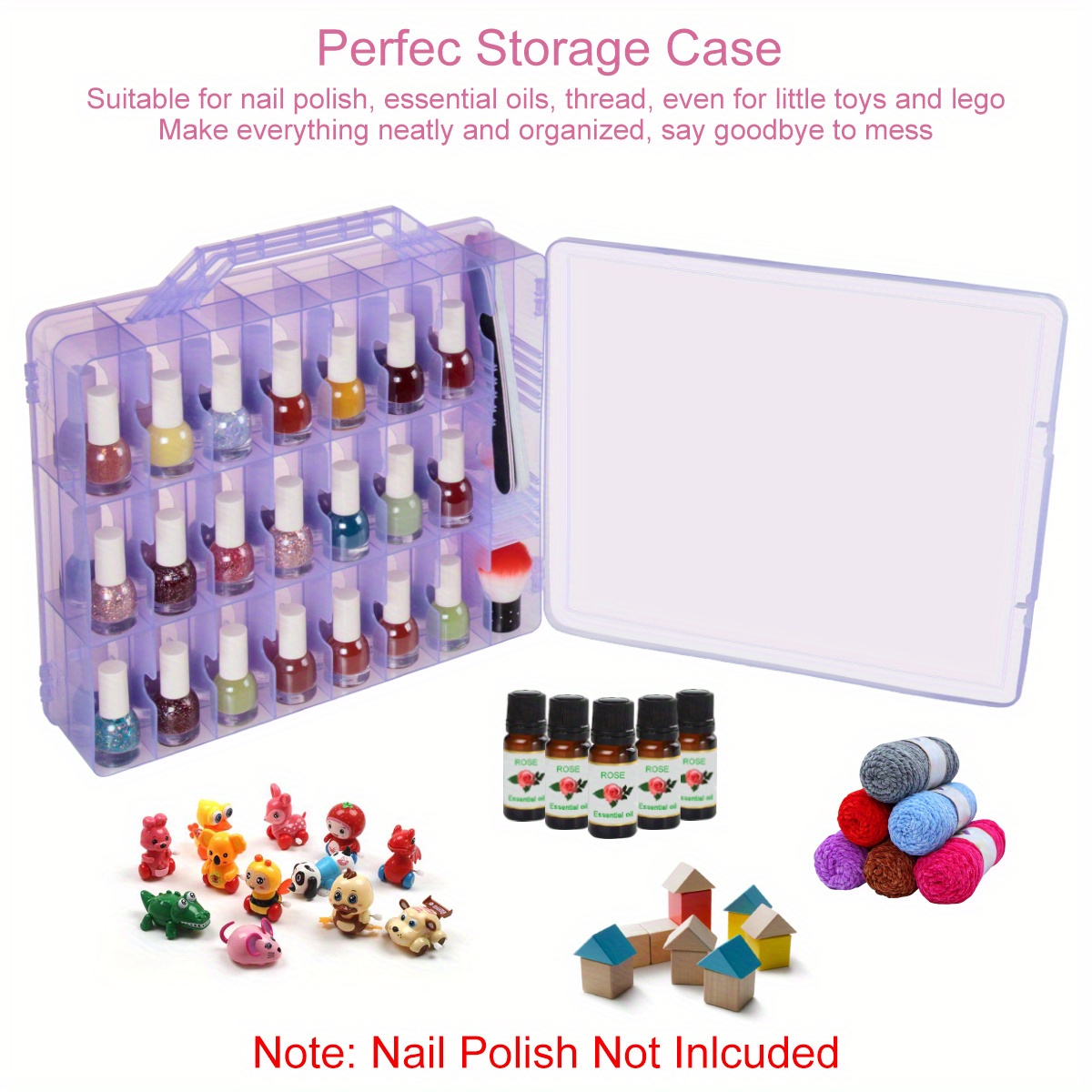 JIASHENG Nail Polish Organizer Case for 48 Bottles, Gel Nail Polish Storage  Holder Double Side Adjustable Space Divider for Acrylic Nail Gel Dip