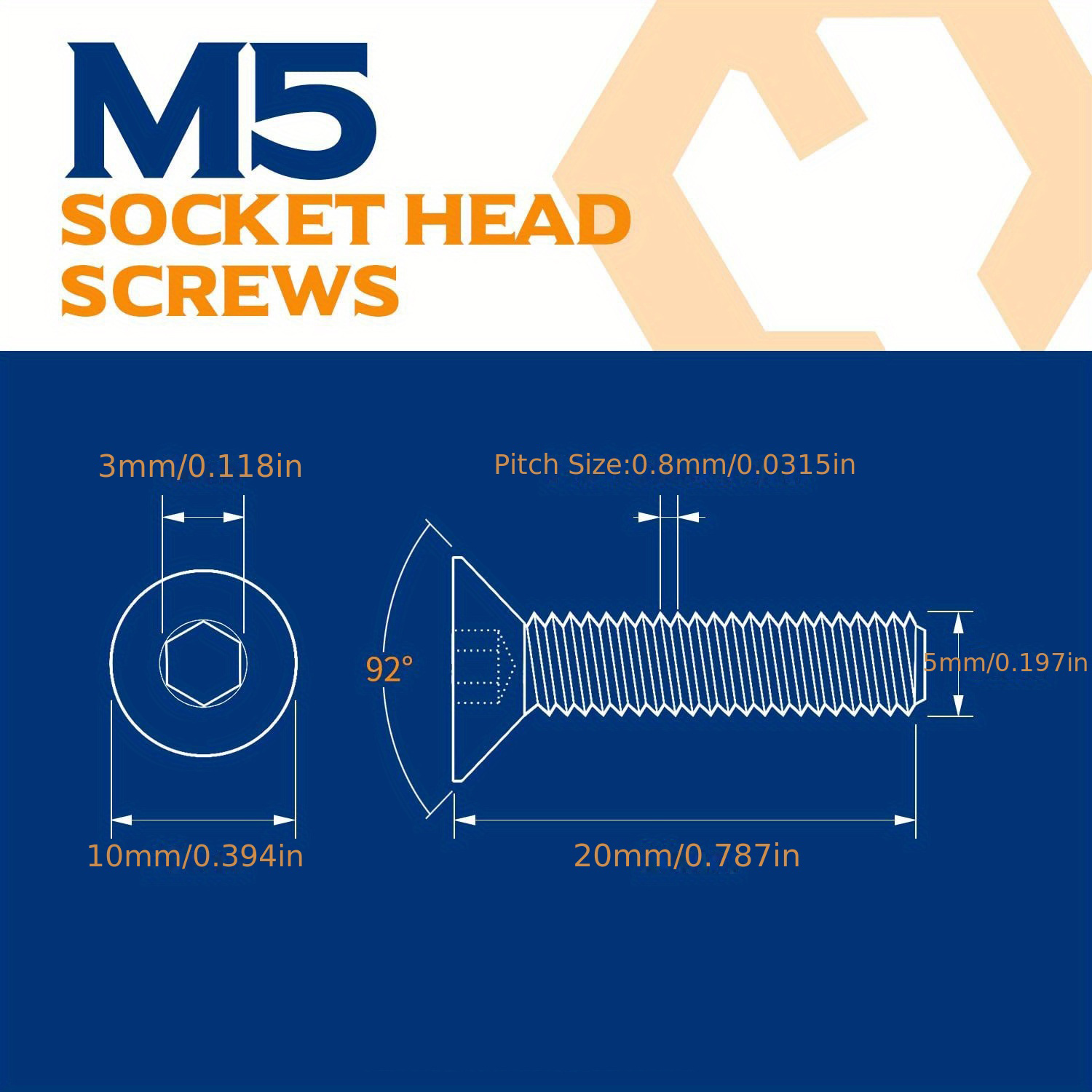 M5 0 8 Flat Head Hexagon Socket Head Screw 304 Stainless Steel 18 8 Din  7991 Allen Hexagon Socket Head Drive Full Thread Machine Thread, High-quality & Affordable