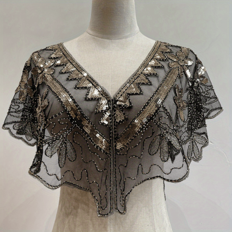 Vintage Sequin Beaded Cape Shawl for Women