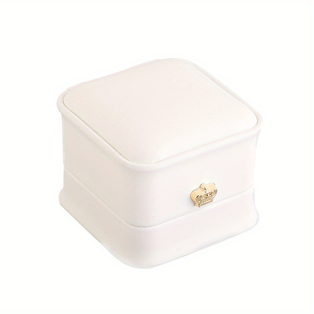 Image of 1pc White Pu Leather Ring Gift Box Upscale And Elegant Jewelry Storage Displaying Packaging Supplies, Can Be Used For Wedding