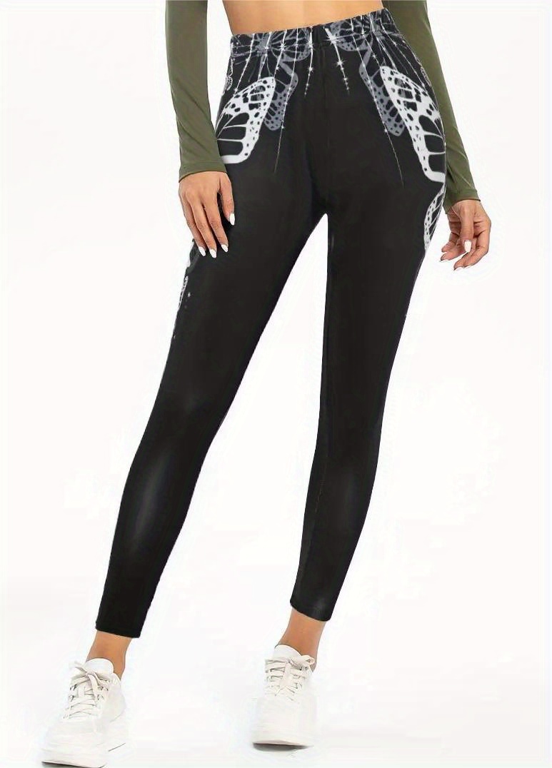 Butterfly Print Skinny Leggings Casual Every Day Stretchy - Temu