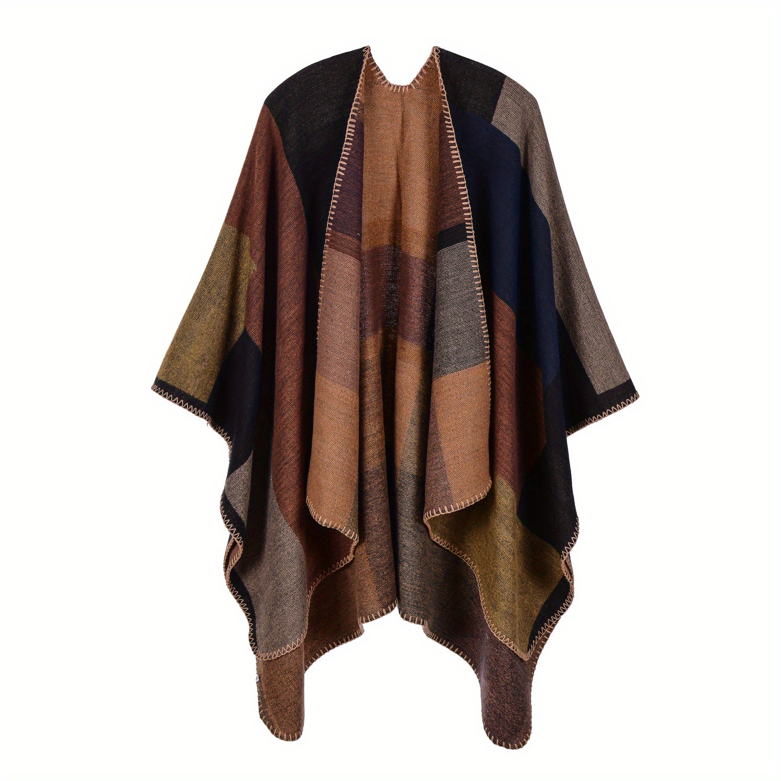 Vintage Color Block Hoodie Shawls Boho Geometric Jacquard - Temu