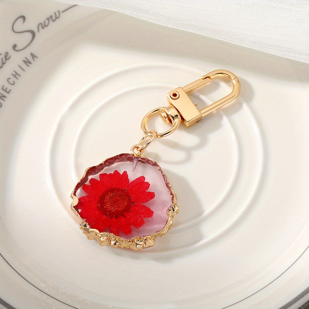 Handmade Keychain Made of Epoxy Resin as a Letter High-quality Accessory  and Gift With Red Dried Flowers 