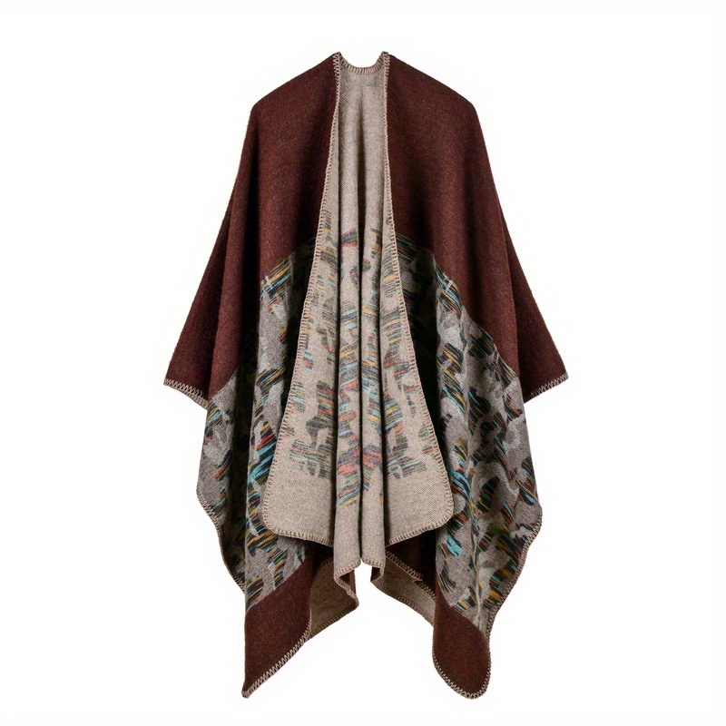 Vintage Block Hoodie Shawls Boho Geometric Jacquard Wrap Large Blanket Poncho