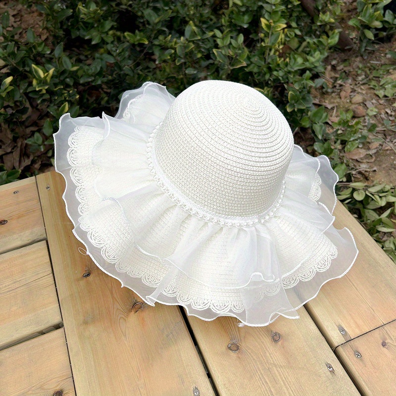 Ruffles Wide Brim Sun Hat Lace Straw Floppy Hat