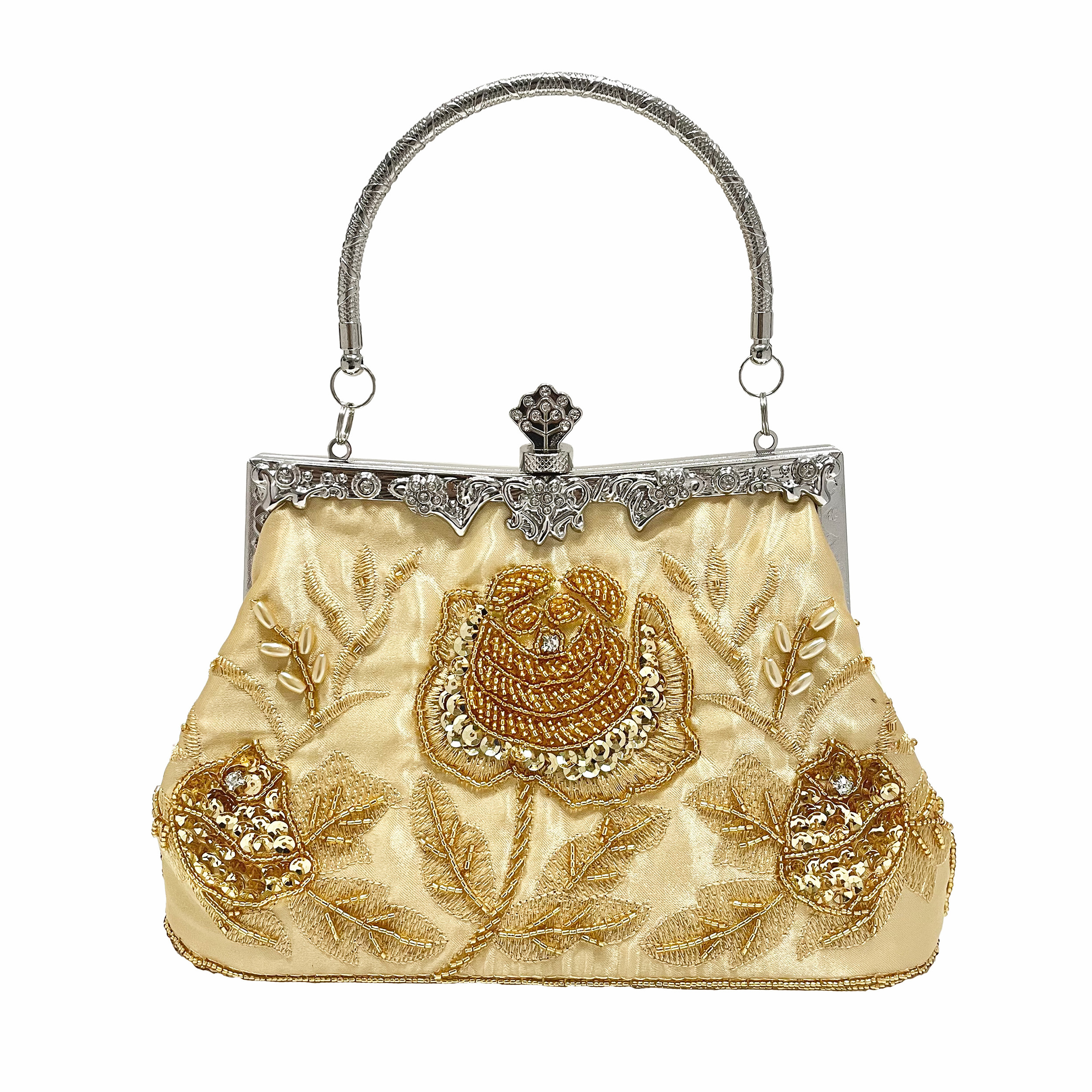 Beaded Flower Embroidery Evening Bag Vintage Satin Wedding Temu