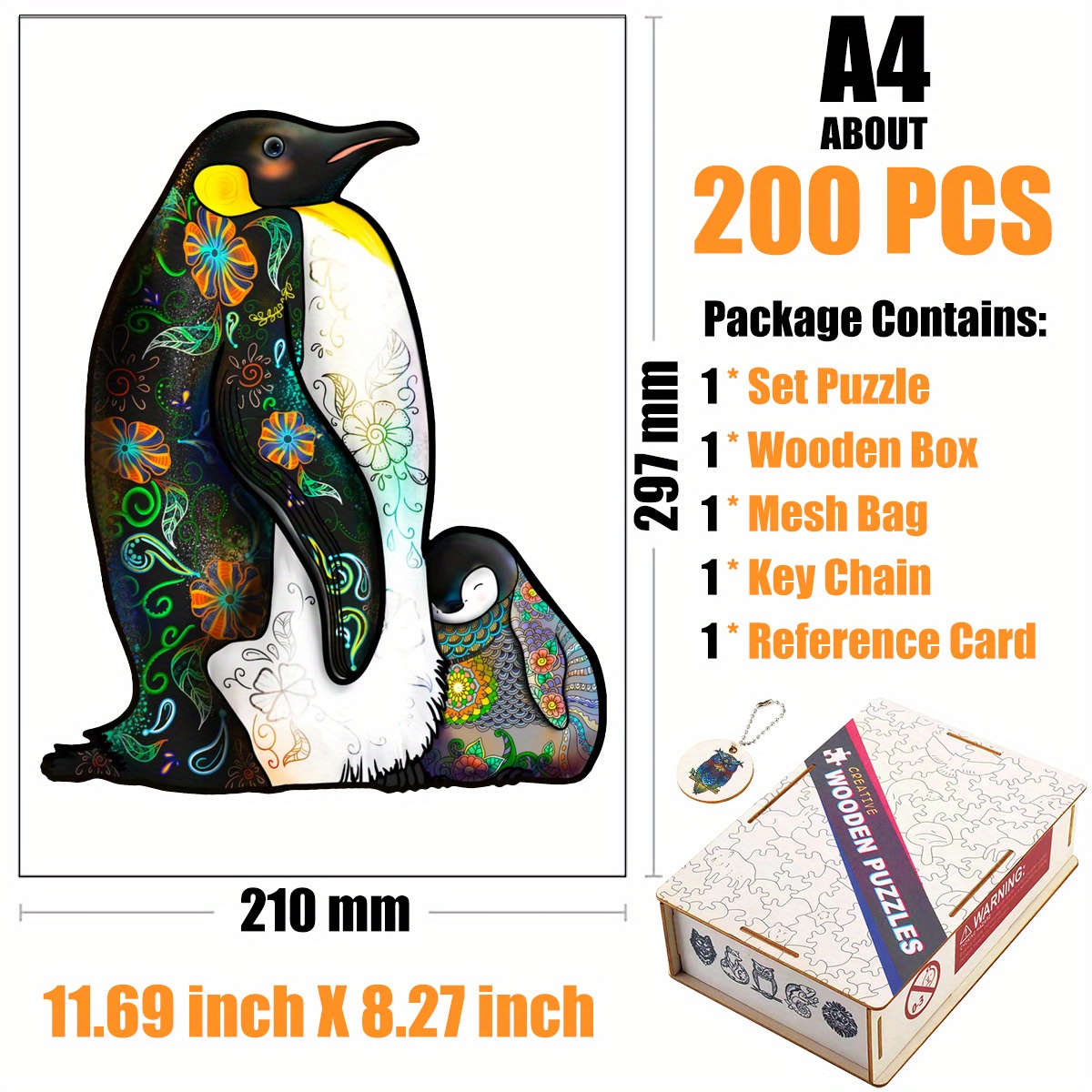 3d Quebra-cabeça - Animal Pinguim Puzzle Madeira com Caixa