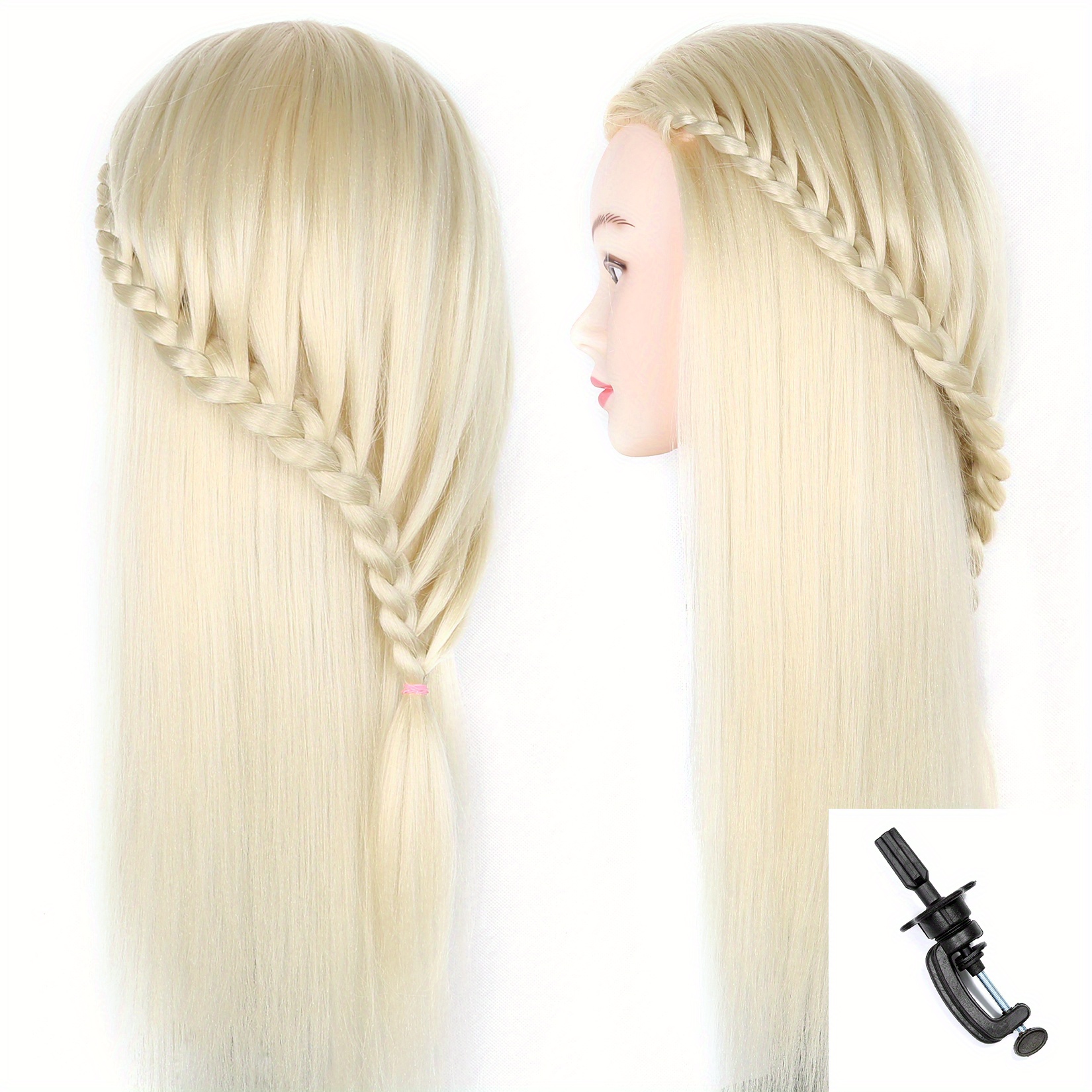 Cosmetology Mannequin Head With Synthetic Hair And Adjustable Stand 26-28 Blonde For Braiding Hair Styling Training Hairart Hairdressing Salon