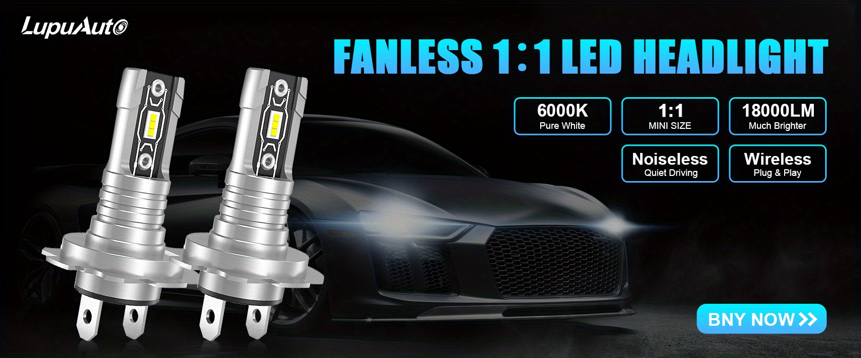 LupuAuto NEW H7 LED Bulbs 60W 18000LM Fanless Head Lamp Wireless Mini Size  for Car Headlight CSP LED Bulb 6000K Xenon White