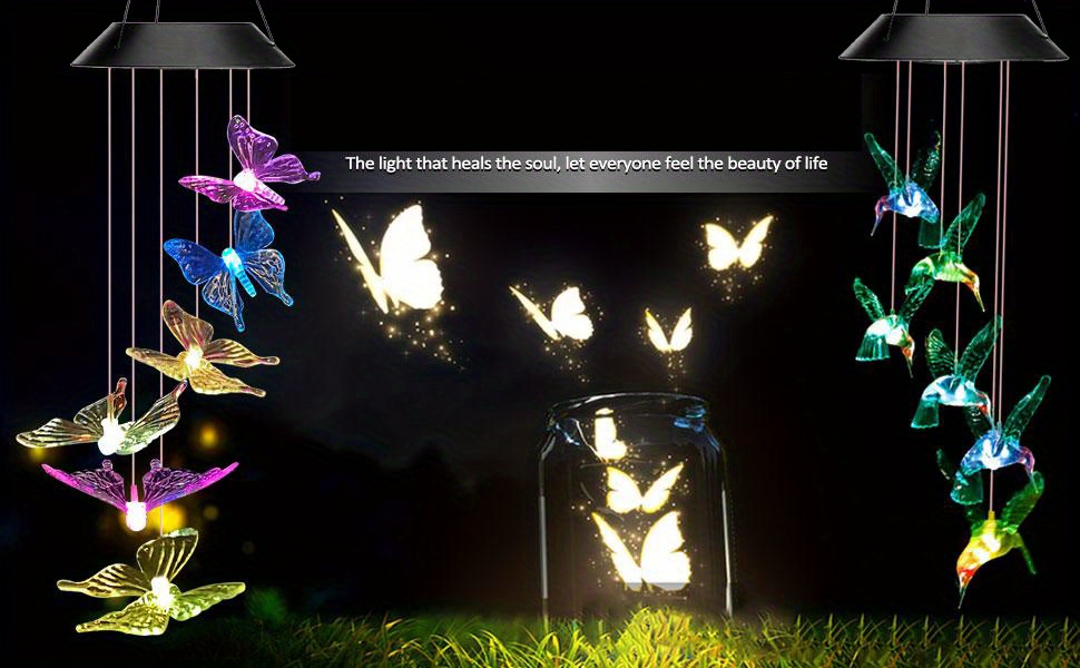 Solar Wind Chime Butterfly Wind Chimes Light 6led Color - Temu