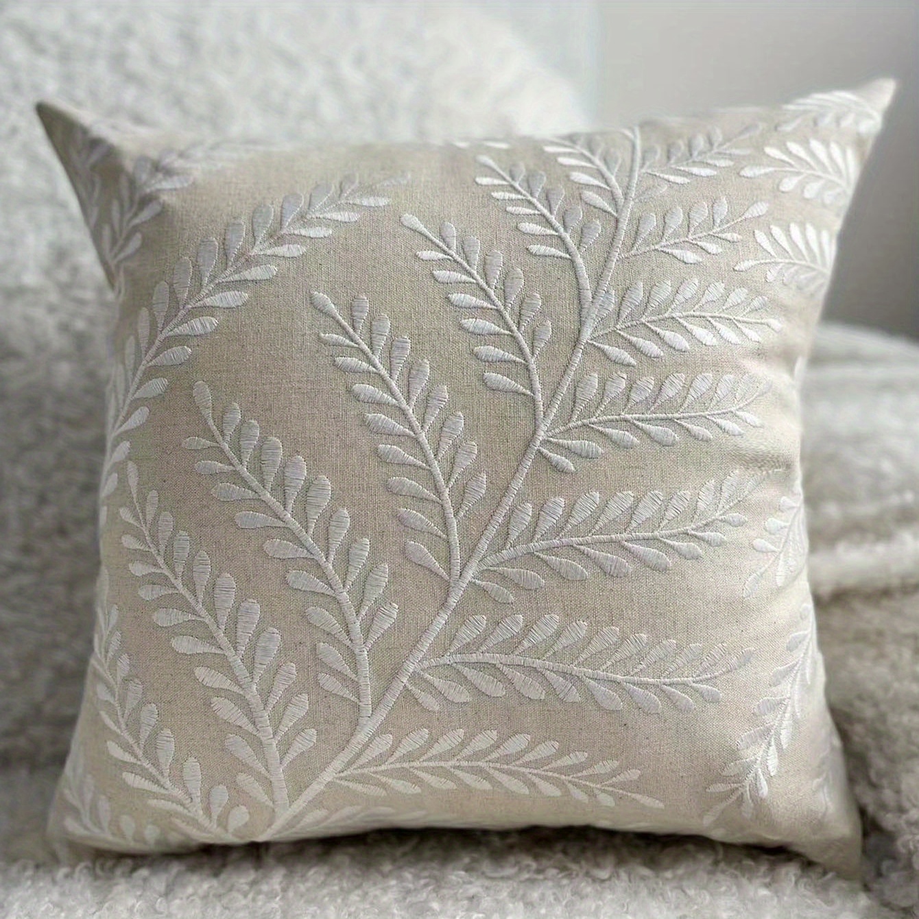 1pc Four Seasons Leaf Embroidery Pillow Cover - Soft and Stylish Home Decor for Living Room, Bed, Sofa, and Couch