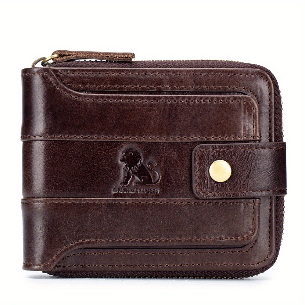 Men's Leather Rfid Blocking Wallet Large Capacity With Zipper Coin Pocket