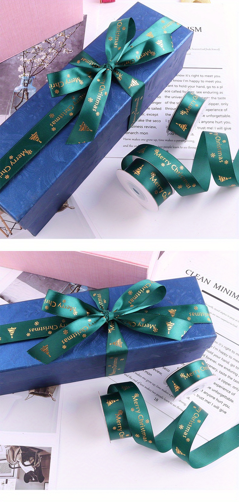 1 Roll Polyester Hot Stamping Ribbon Christmas Decoration Gift Packaging  Rope 