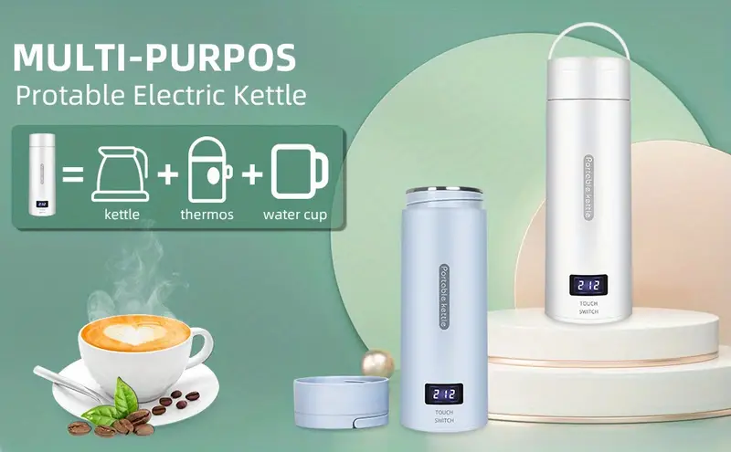travel electric kettle portable small tea coffee pot water boiler 380 ml mini electric kettle 304 stainless steel bpa free with 4 temperature control and automatic shut off function details 0
