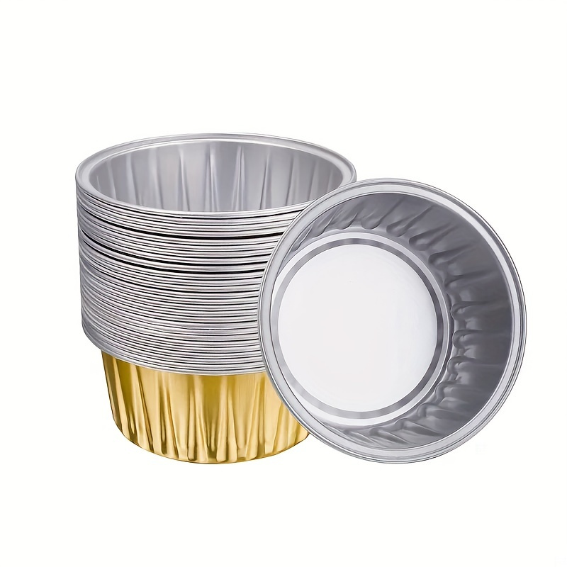 Aluminum Foil Baking Cups with Lids and Spoons, 5oz/125ml, 50Pcs Disposable  Creme Brulee Ramekins, Oven Safe Aluminum Cupcake Liners Containers, Gold