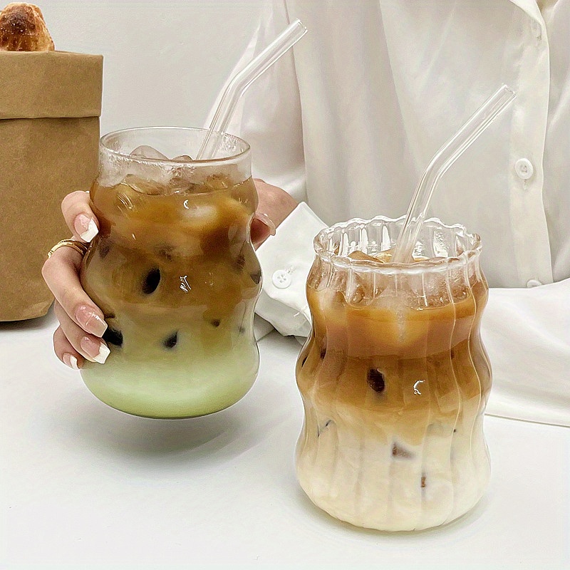  BJMEDYM Glass Coffee Mug With Lid, Ribbed Glass Mugs