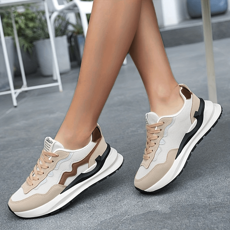 AIHOU Zapatillas de deporte para mujer con cordones de plataforma casual  para caminar zapatos de punta redonda transpirable de malla antideslizante  en