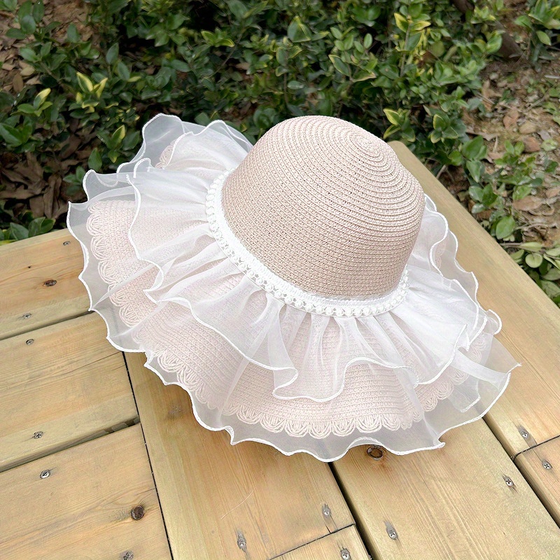 Ruffles Wide Brim Sun Hat Lace Straw Floppy Hat