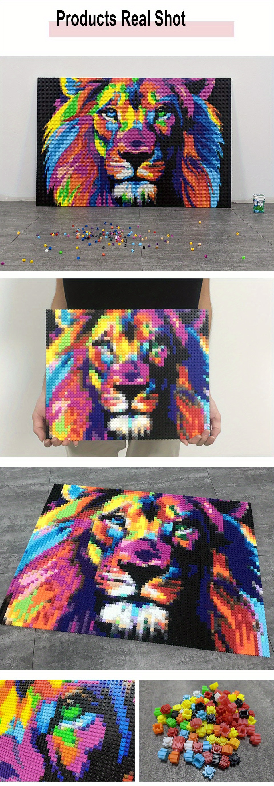 DIY 3D Mosaico Pintura de Animais, Gato, Leão, Tigre, Bloco de