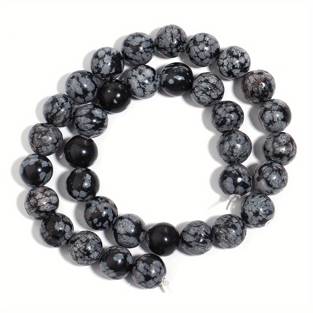Natural Snowflake Stone Beads Round Black Beads For Jewelry - Temu