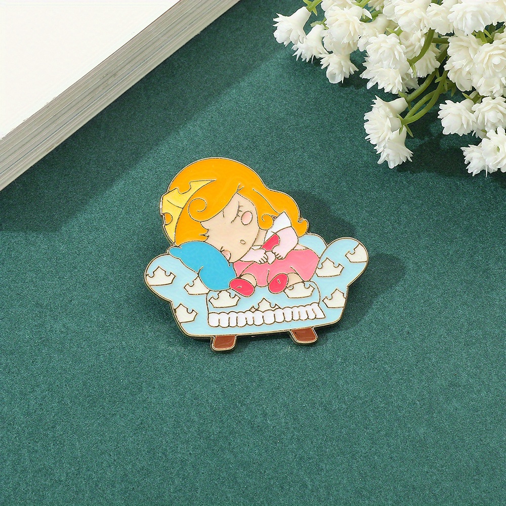 Cute Enamel Sleeping Girl Brooch Pin Backpacks Clothing Temu