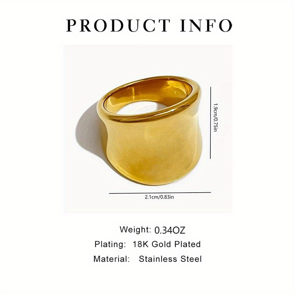 Normcore Band Ring Polish Surface 18K Gold Plated 316 Stainless Steel Exaggerated Jewelry, Jewels for Daily Outfits Party Decor,Women Rings,Temu